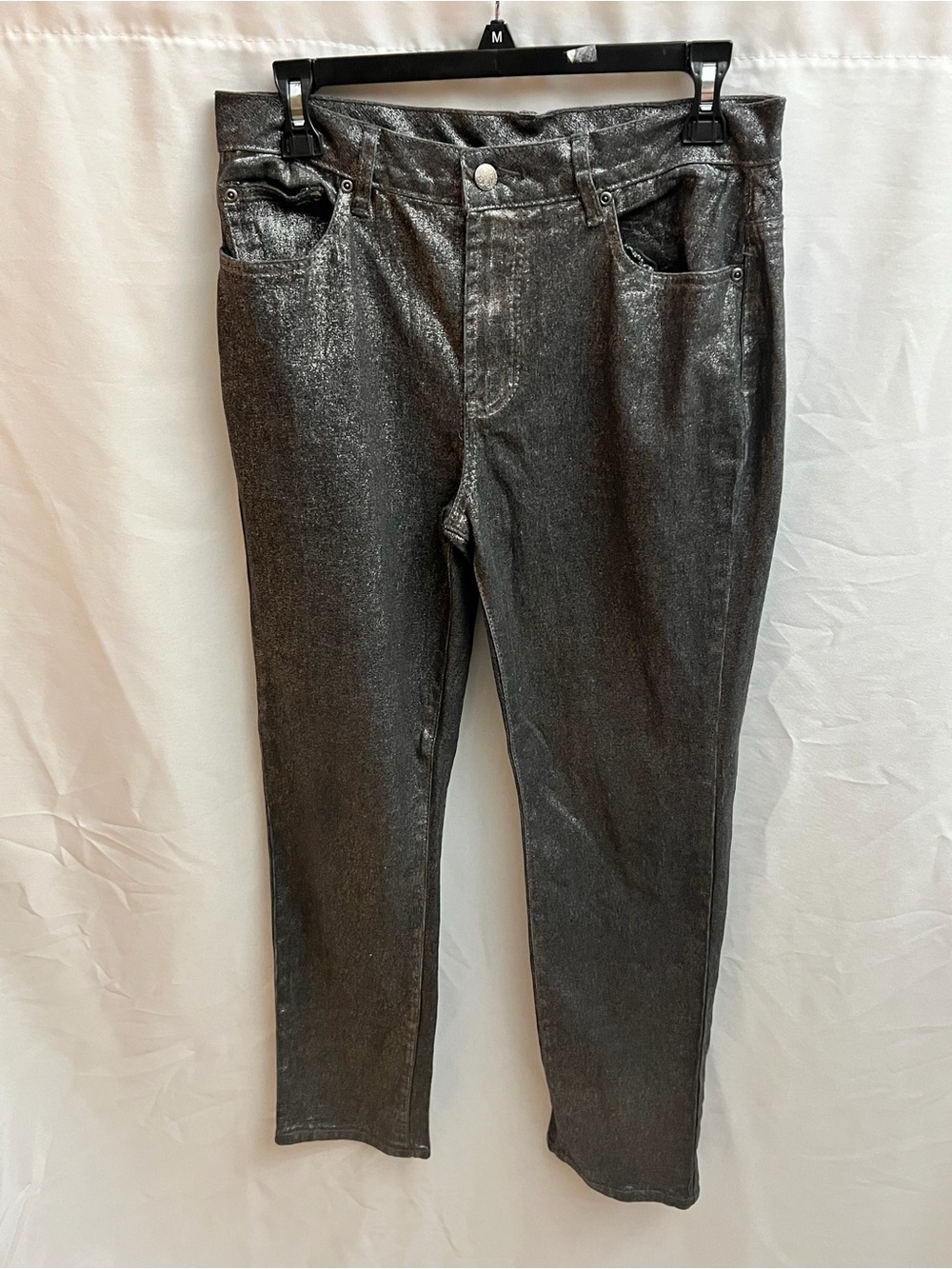 DG2 by Diane Gilman Metallic Silver Coated Skinny Jeans Pants Size 8